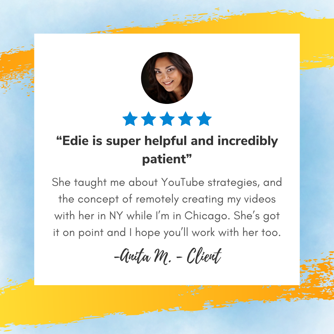Anita colorful card with a profile image of a person and testimonial quote