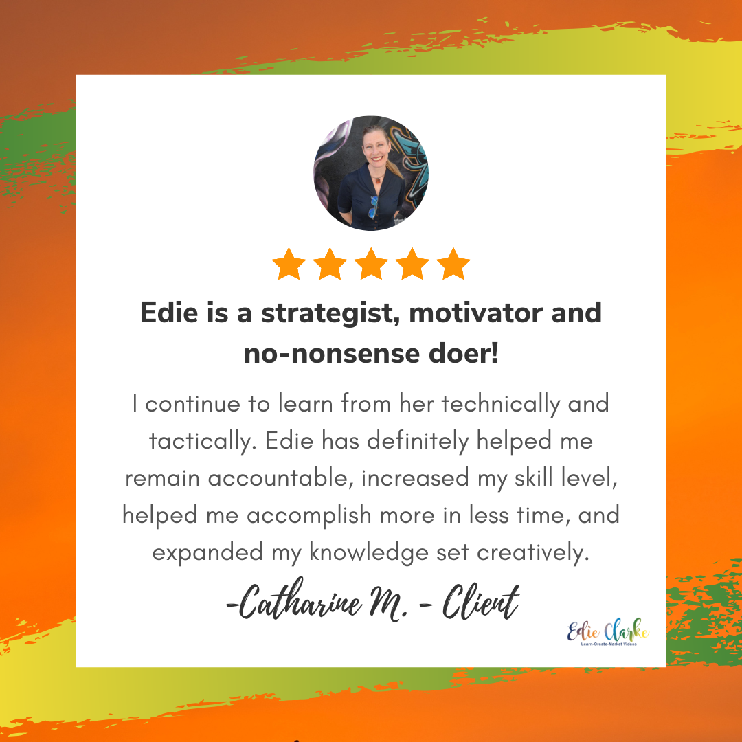 Catharine colorful card with a profile image of a person and testimonial quote