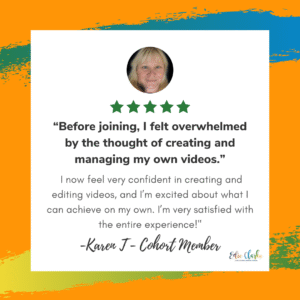 Karen colorful card with a profile image of a person and testimonial quote