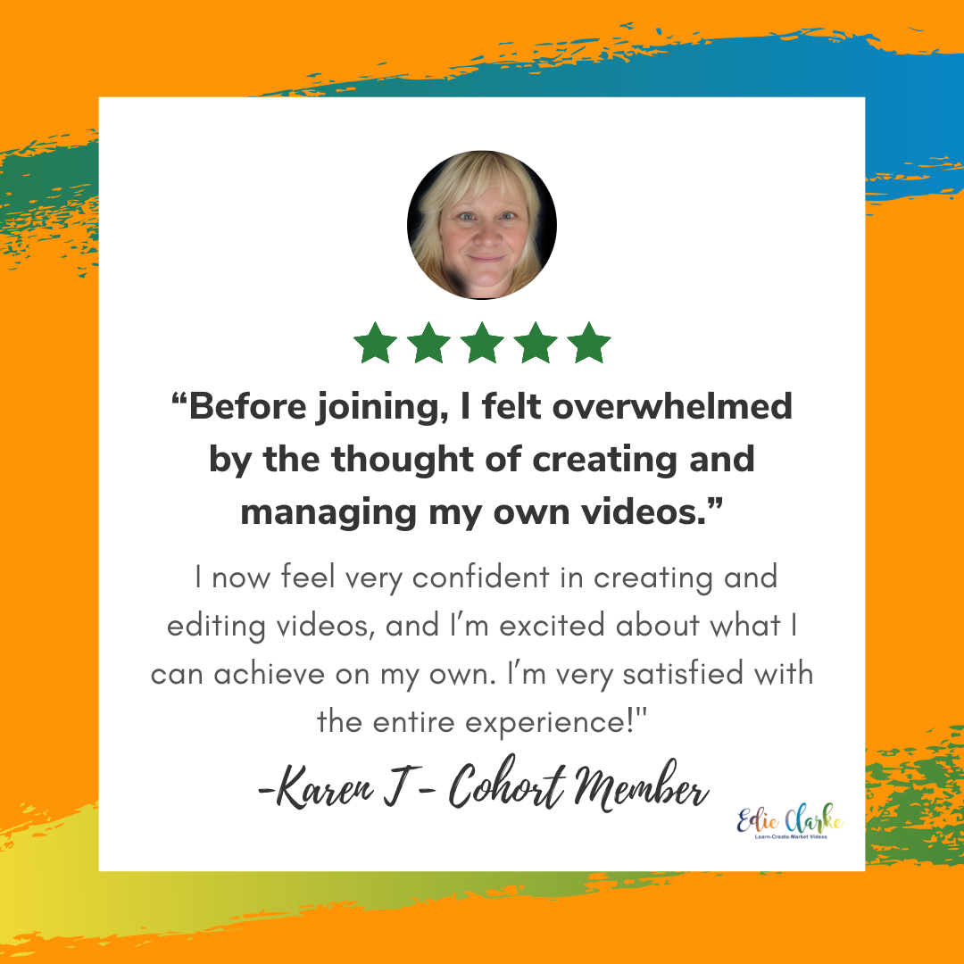 Karen colorful card with a profile image of a person and testimonial quote