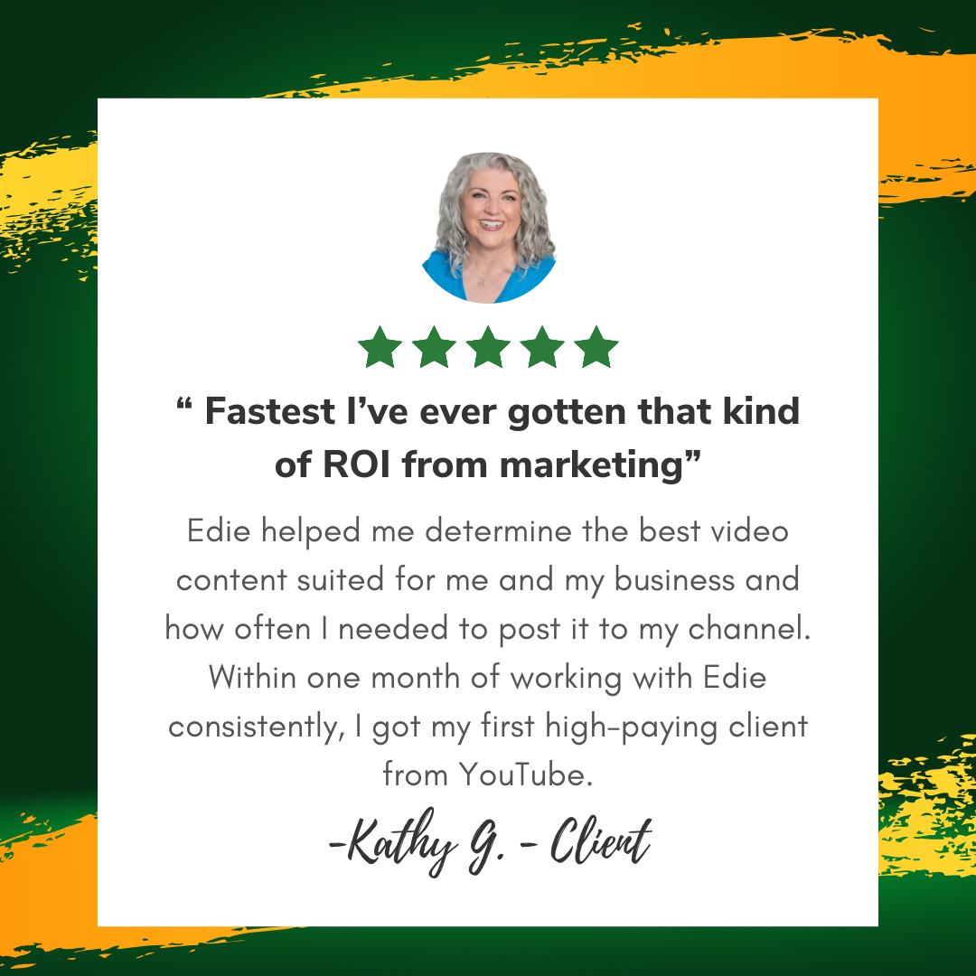 Kathy colorful card with a profile image of a person and testimonial quote