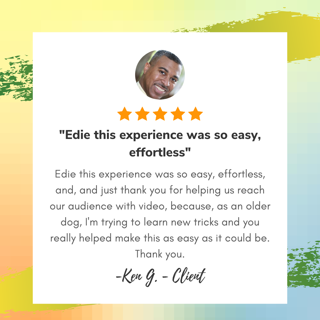 Ken colorful card with a profile image of a person and testimonial quote