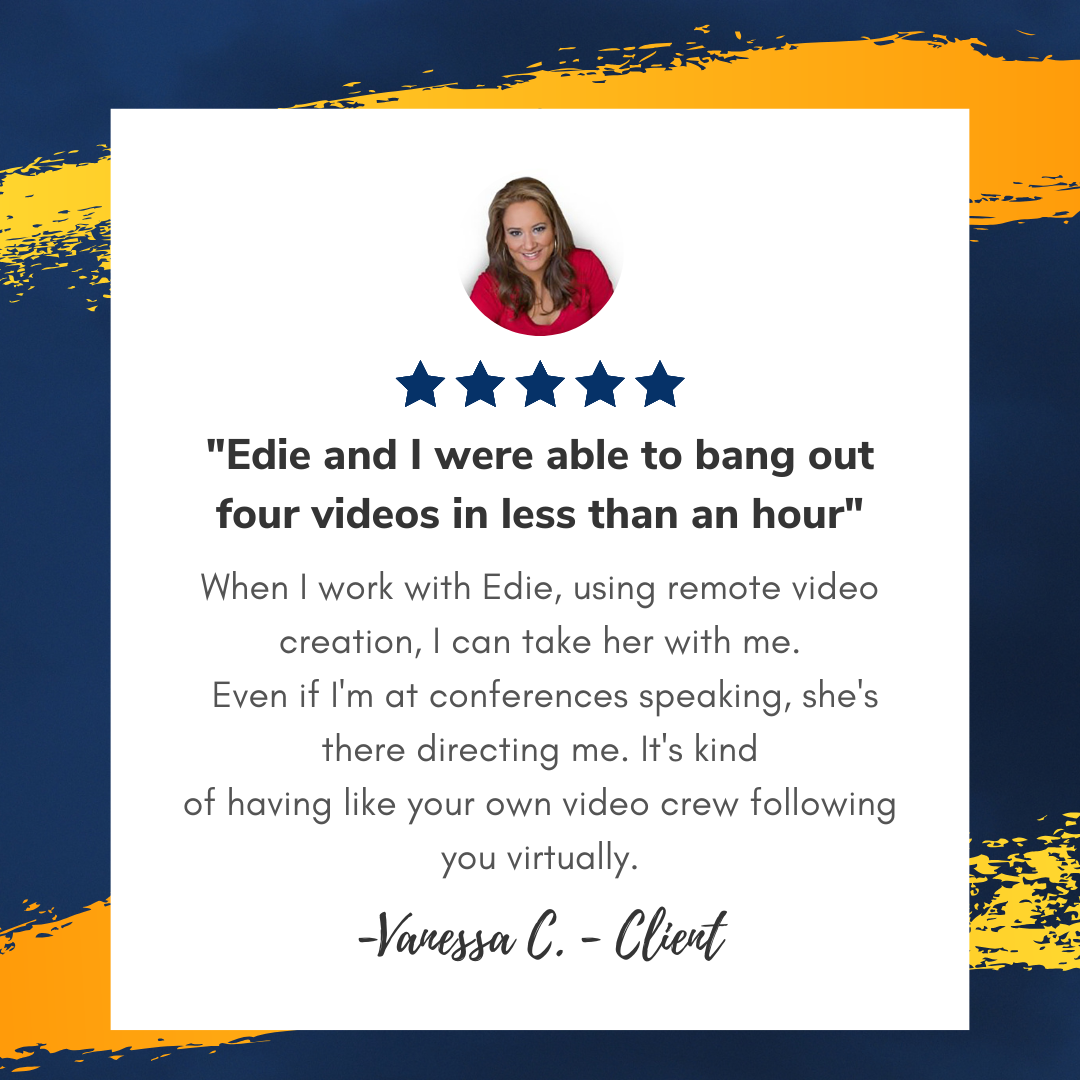 Vanessa colorful card with a profile image of a person and testimonial quote