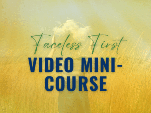 woman in field with a mirror for a face. Text reads Faceless First Video Minicourse