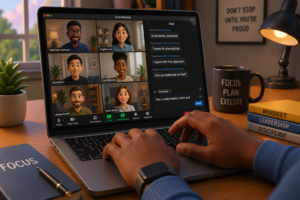 zoom room with chat on laptop