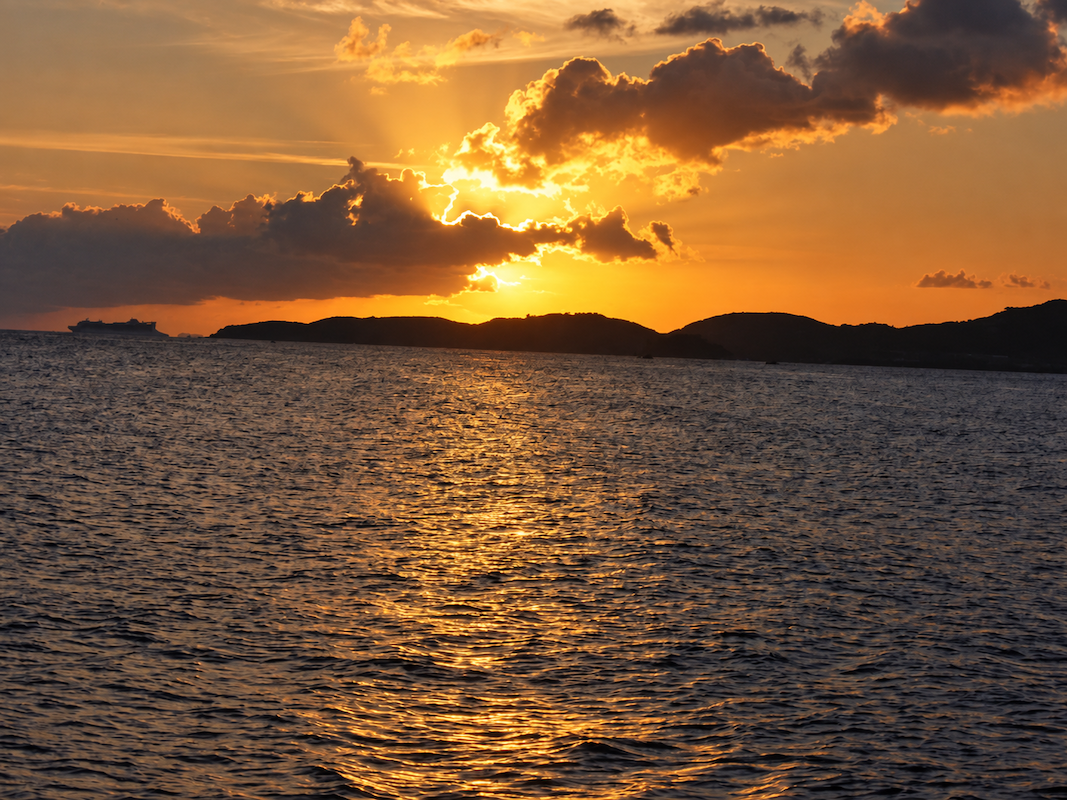 Golden sunset over the ocean in St. Thomas