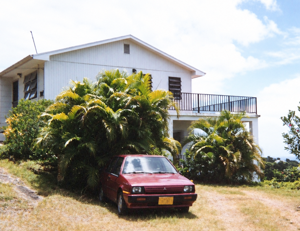 1. House in St. Thomas with tropical landscaping and a red car