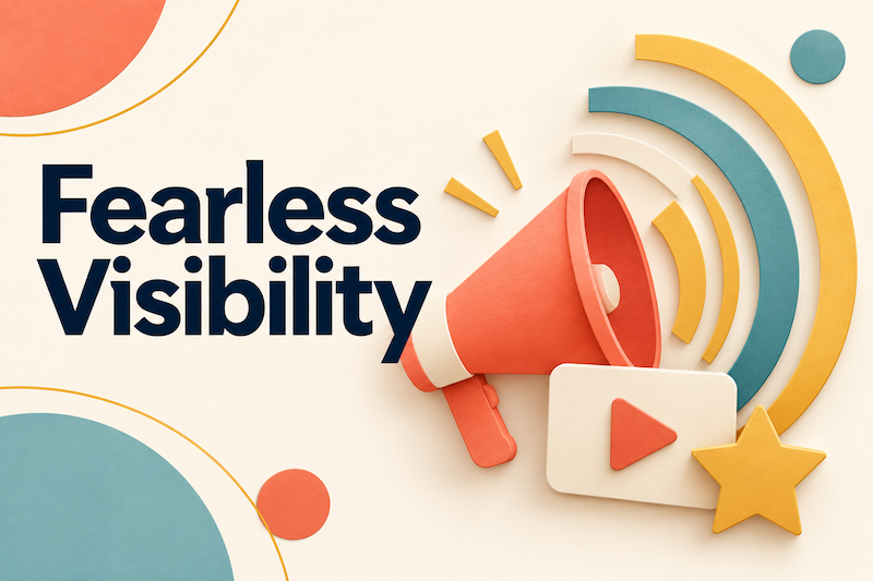 1. Illustration representing fearless visibility with a megaphone and video icons
