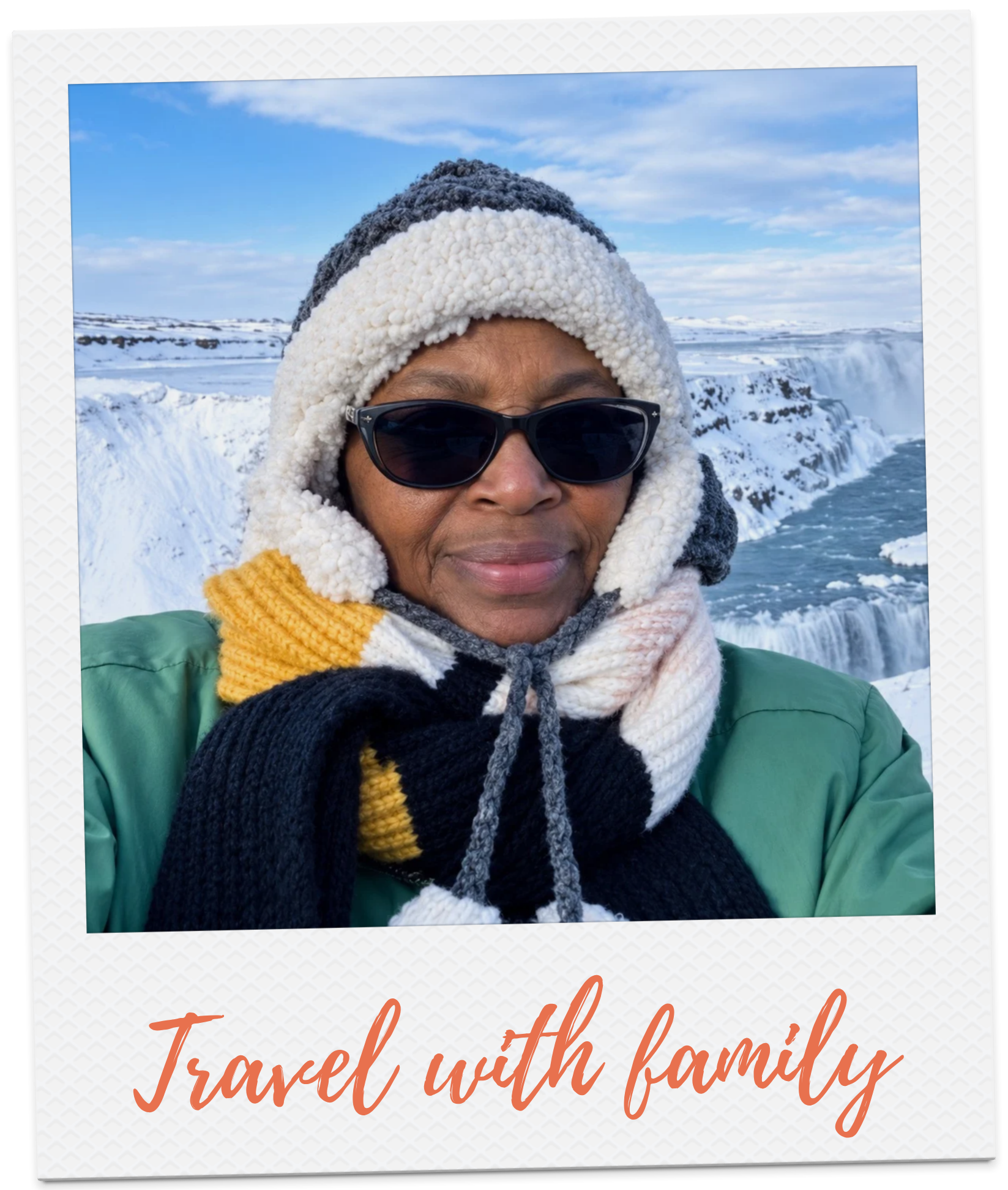 Edie Clarke bundled up in winter clothing while traveling with family